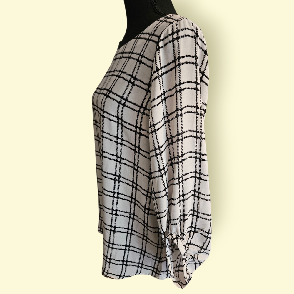 LOFT Black and White Grid Blouse - Picture 4 of 7